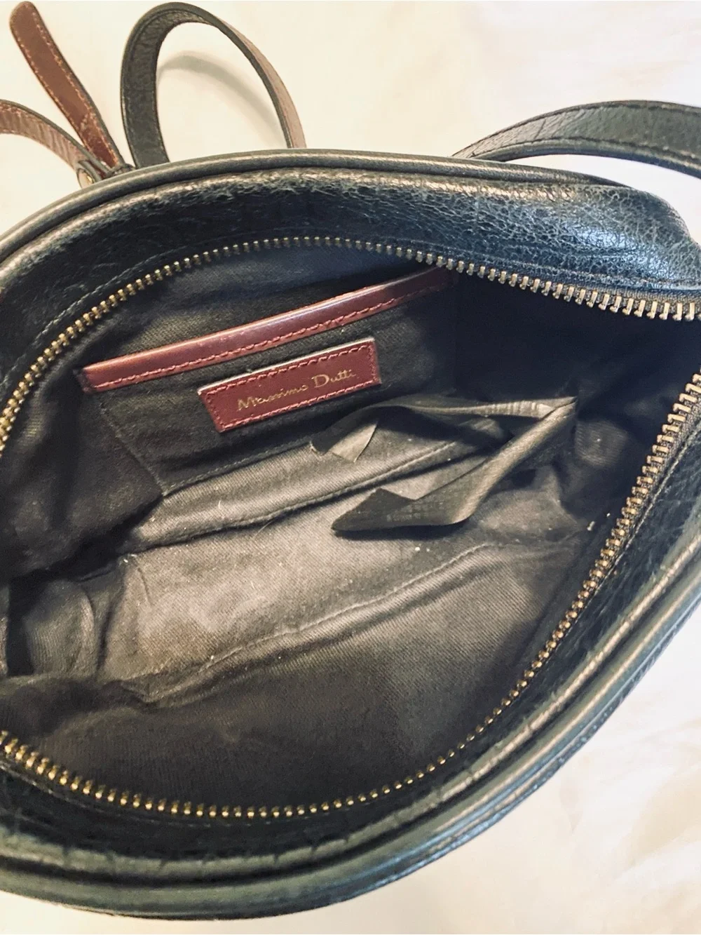 VTG 90s Massimo Dutti Croc Embossed Leather Crossbody Bag Purse Black EUC Spain